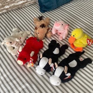 Lot of 7 Vintage Ty Beanie Babies Barn Yard Set